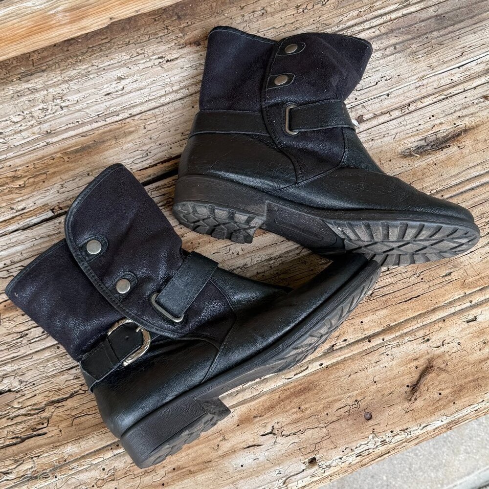 BARETRAPS Black Leather Moto Booties Fur Lined Size 8